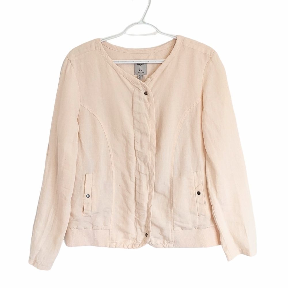 Tristan cotton linen bomber jacket size Large peach color Jacket @F